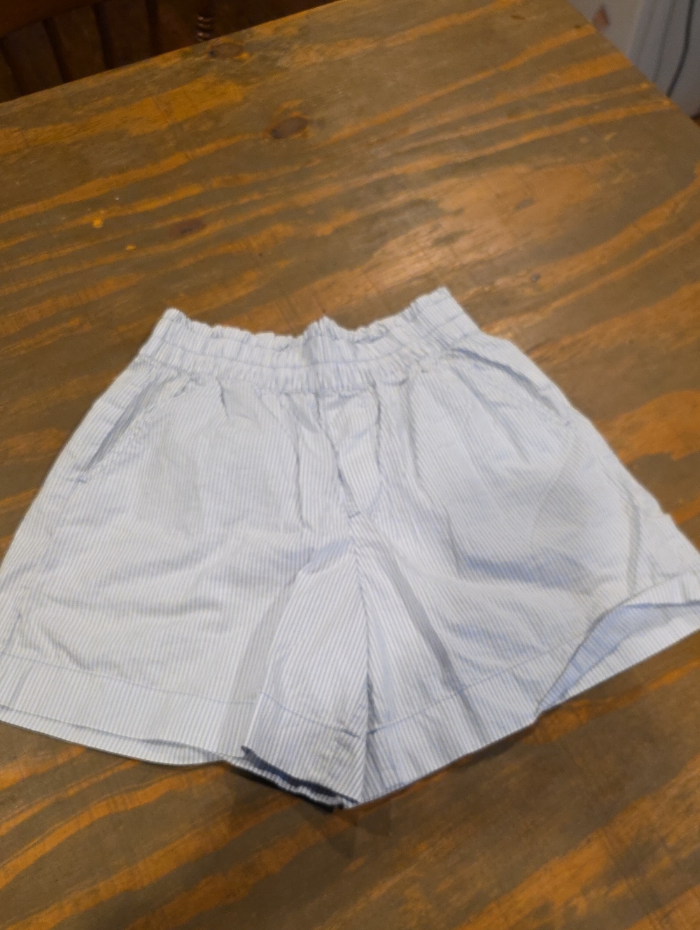 aerie Light Blue Pinstripe Women's Flat Front Shorts